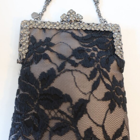 Womens Clara Studio Inc Black Nude Lace Chain Strap Clutch Evening Handbag - Picture 4 of 8
